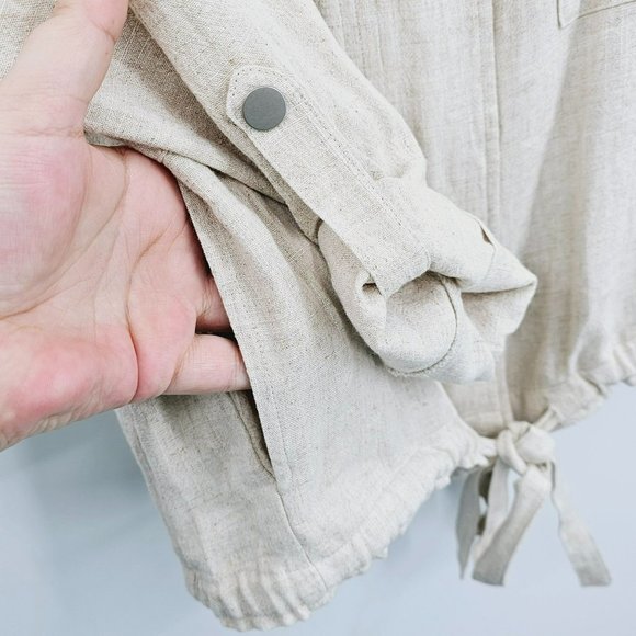 Staccato Moto Utility Jacket M Viscose Linen Zip Snap Roll Tab Sleeve Oatmeal - Picture 6 of 13